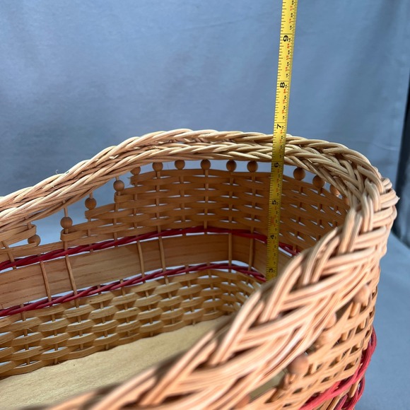 Handwoven Sleigh Basket Hand Painted Holly Band Cozy Cottage Holiday Decor - Picture 12 of 12